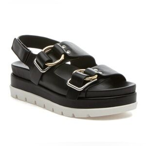 J/Slides- Black Leather “Blast Sandals” (wide fit) - NWT
